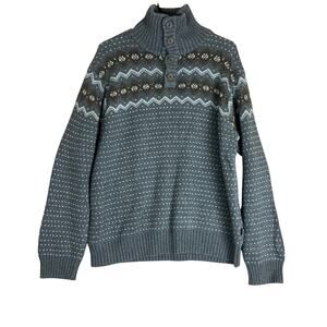 Timberland Mens Sweater Gray Brown Mock Henley 100% Cotton Knitted XLarge